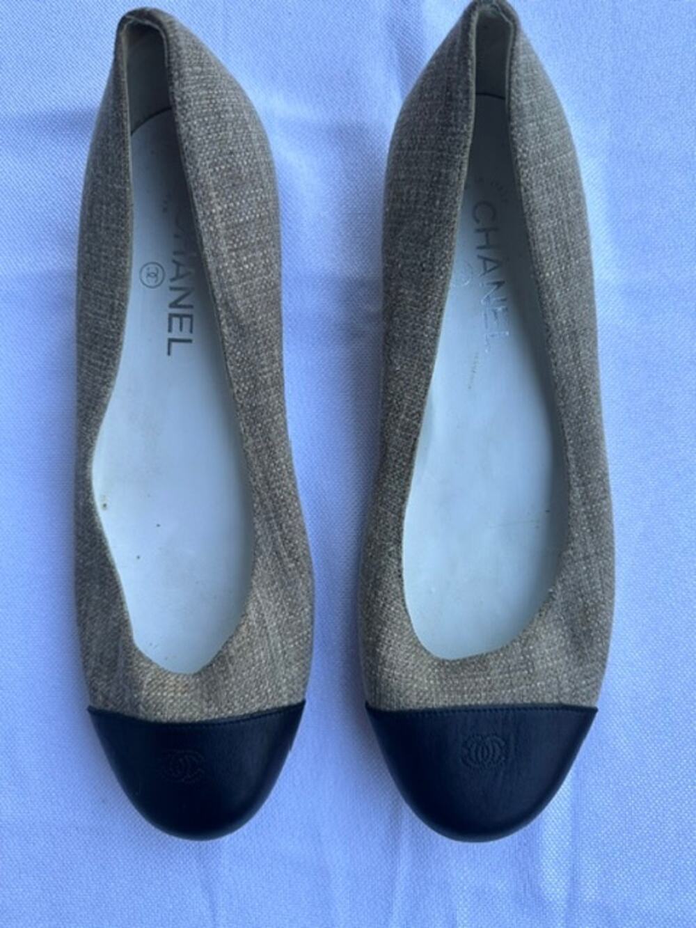 Chanel Tweed Cap-Toe Ballet Flats Beige & Black Women's Size 11 | IT 41